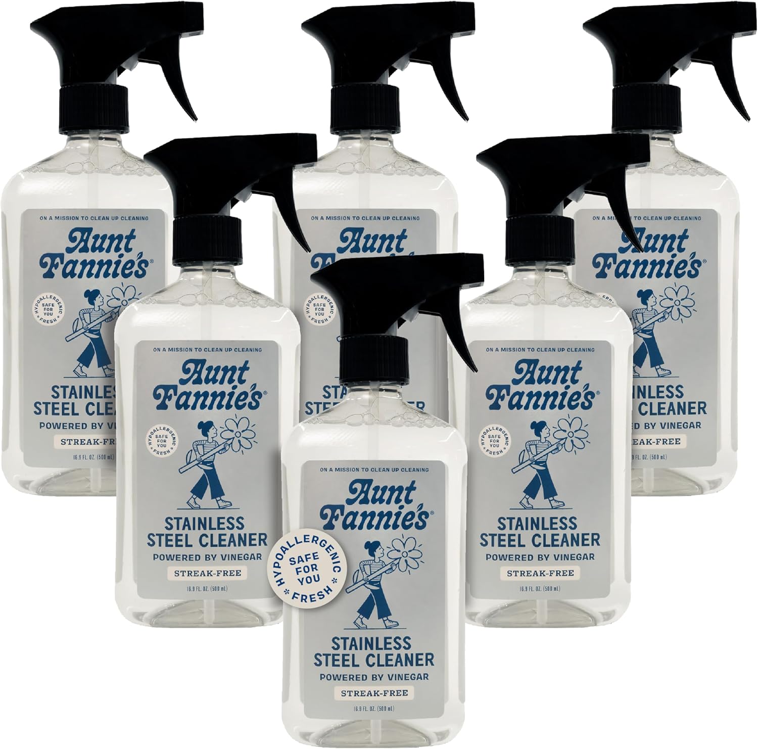 Aunt Fannie's Stainless Steel Spray Cleaner, Powered by Vinegar, Fingerprint and Residue Remover for Refrigerator, Dishwasher, Oven, Grill, Sink, Stovetop, and Other Appliances, Pack of 6