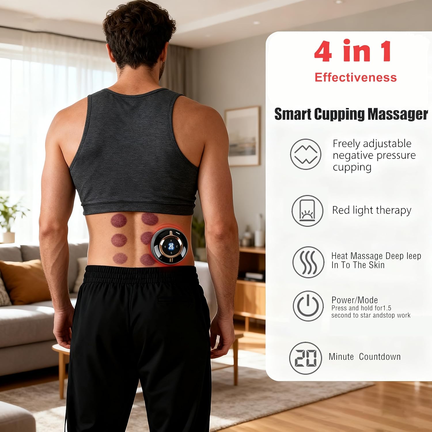 Smart Cupping Therapy Kit Massage, 4-in-1 Electric Massage Cupping Set with 12-Level Portable Cupping Therapy Set for Back Pain Relief, Shoulder Portable Home Use 2 pcs 1 Pack - Image 2
