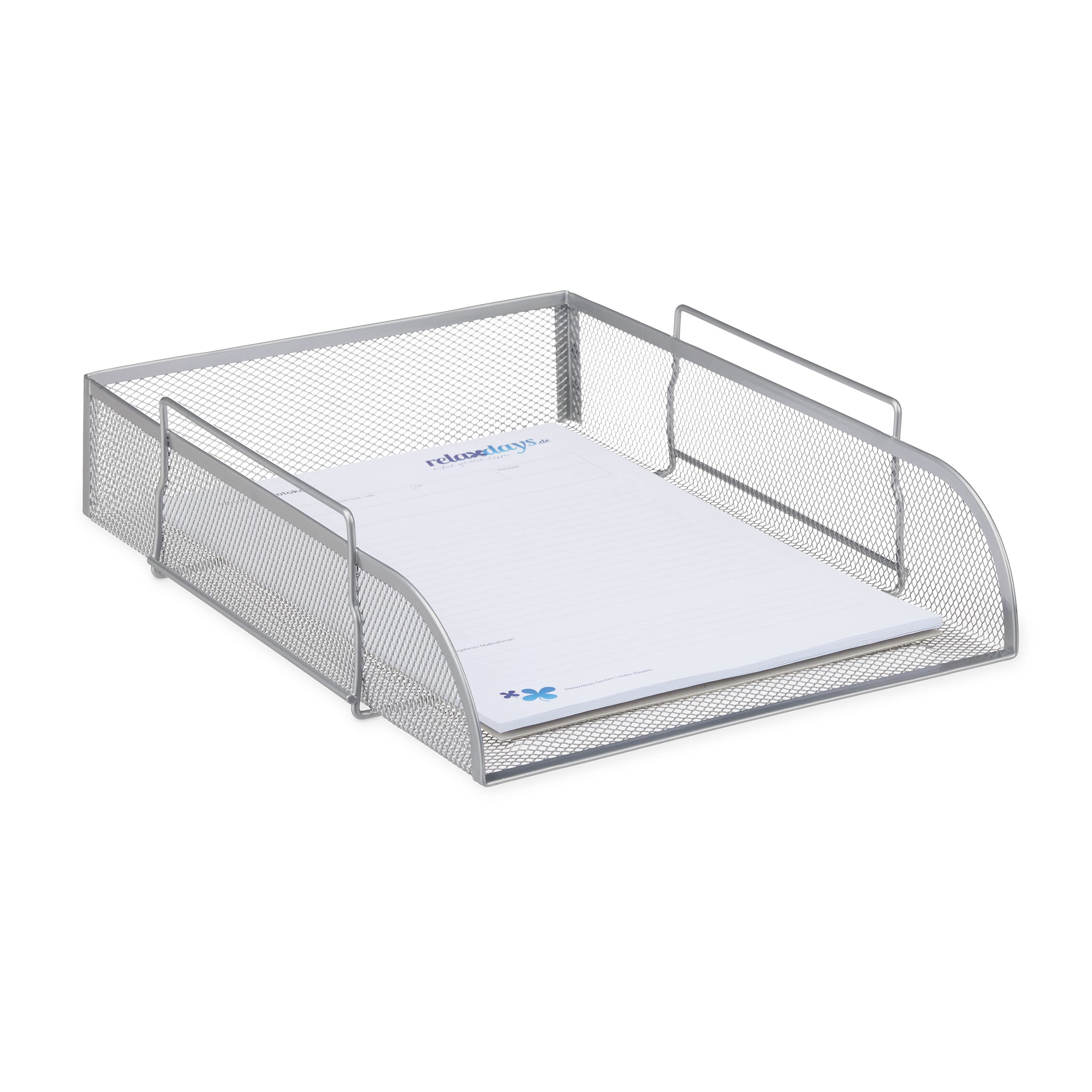 Relaxdays Stackable Metal Document Holder, Silver, 33.5 x 26 x 8.5 cm