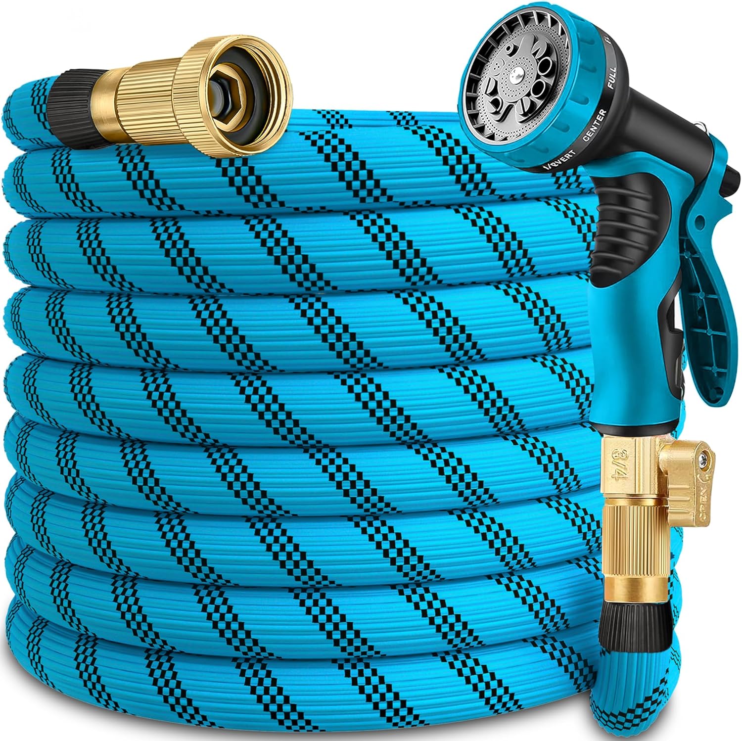 100 ft Garden Hose-Heavy Duty Water Hoses, Kink-free, Flexible&Lightweight Car Washing Pipe with 3/4" Solid Brass Connectors, Rubber Hoses with Spray 100ft Blue