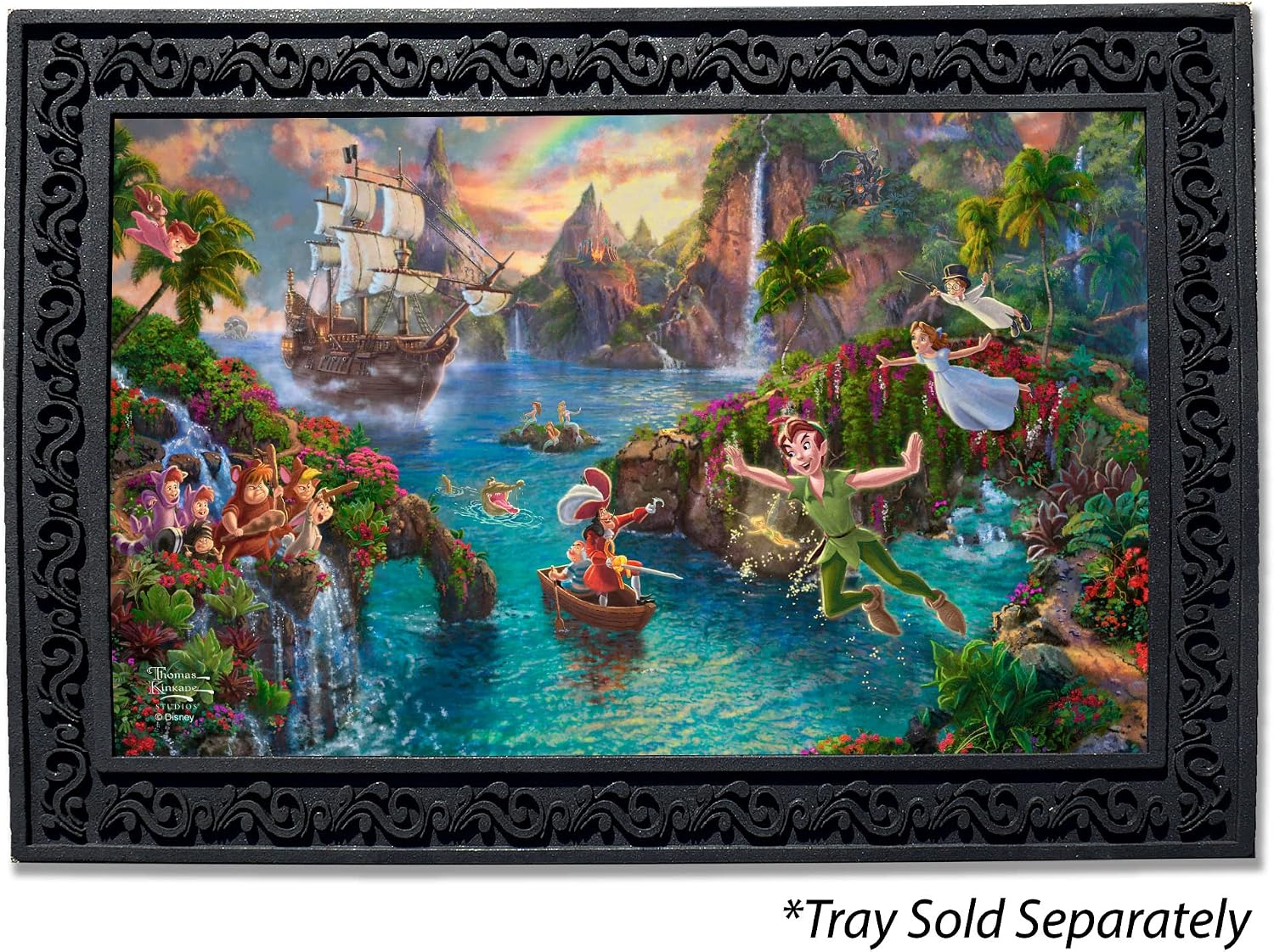 Flagology.com, Thomas Kinkade, Disney, Peter Pan's Neverland Doormat - 18" x 30", Outdoor/Indoor, Heavy Duty Recycled Rubber, Non-Slip Backing, Doormat