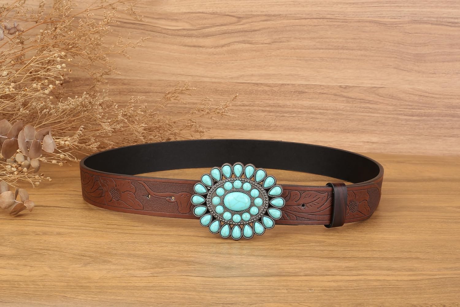 FALETO Western Turquoise Belt Buckle for Men Vintage Cowboy Oval Alloy Belt Buckle