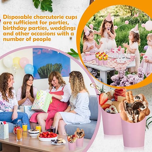 Miniatura 10 de Sabary 50 tazas de charcutería, tazas de papel de 12 onzas, soporte para papas fritas marrón Kraft, cajas desechables de palomitas de maíz, conos