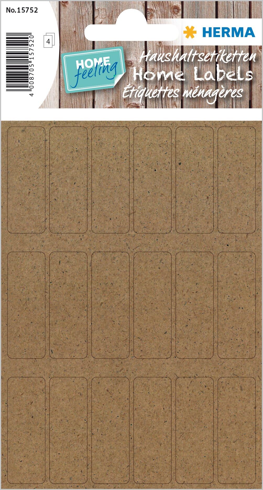 HERMA Multi-Purpose Labels, 4 Sheets, 12 x 34 mm, 18 Per Sheet, 72 Stickers, Self-Adhesive Household Labels for Labelling, Matt, Blank Adhesive Labels Made of Silphie Paper, Natural Brown