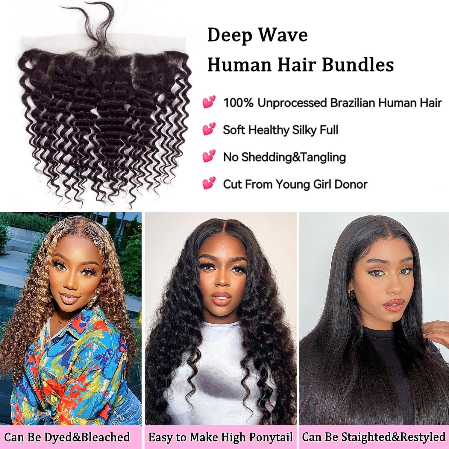 18 Inch Deep Wave Frontal 13x4 HD Transparent Lace Frontal 100% Raw Virgin Human Hair Free Part Lace Closure Natural Black Color