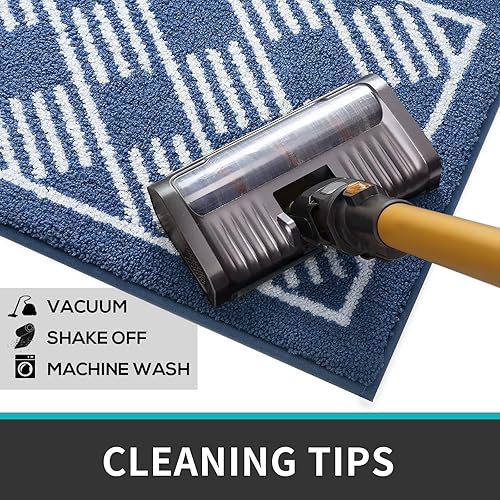 Miniatura 4 de DEXI Juego de alfombras de cocina suaves, lavables, antideslizantes, para comedor, 17 x 29 + 17 x 47 pulgadas, color azul