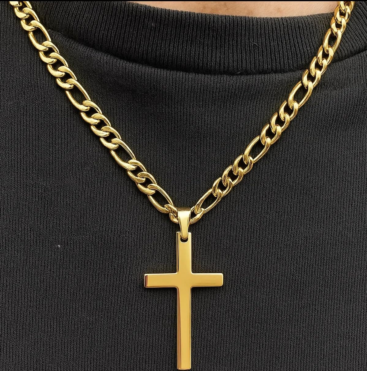 18K Gold Chain Style Cross Pendant Necklace Solid Plated Clasp for Men,Women Thin for Charms Miami Cuban Link Diamond Cut Valentine 20inch