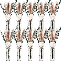 Vista 7 de Qinyoung Juego de 10 centros de mesa de hierba seca de las pampas para bodas, baby shower, fiesta, 10 tarros de flores de cristal, 10 rosas