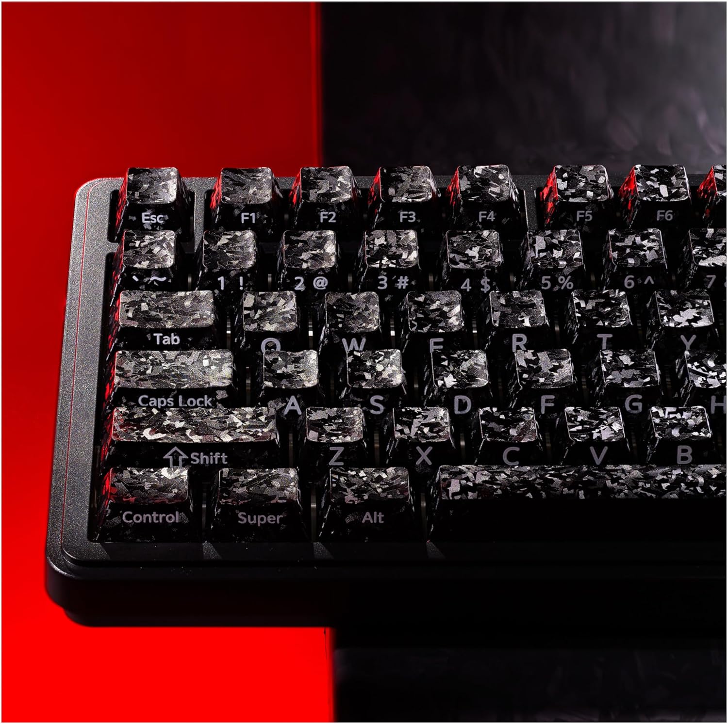 XVX Black Keycaps, Forged Carbon-Look Cherry Profile Keycap Set, 119-Key Keyboard Keycaps Compatibility with ANSI Layout MX Switches Mechanical Keyboard