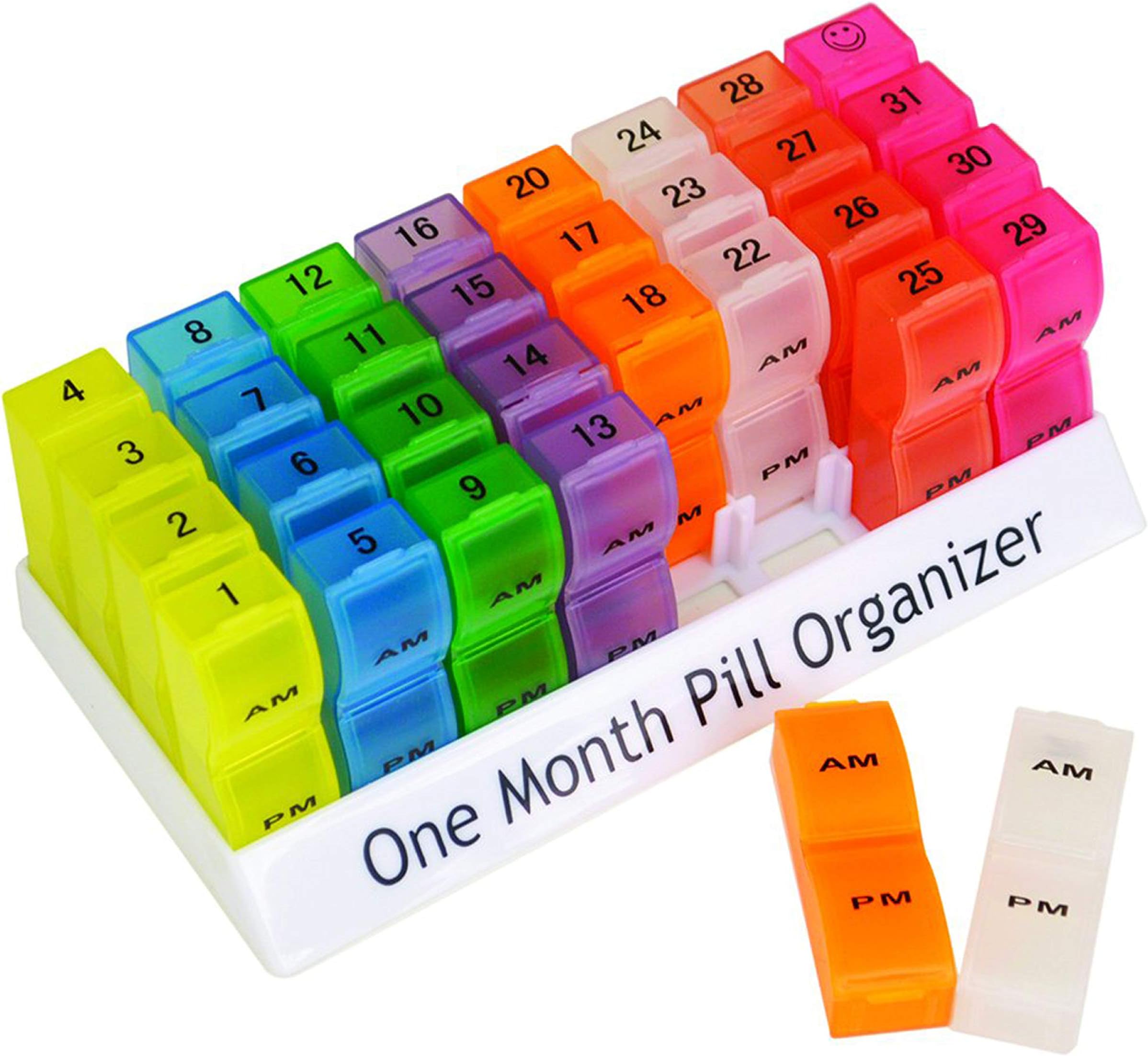 Deke Home - Monthly Pill Organizer 2 Times a Day, 30 Day Pill Box with AM PM Compartments, Large Monthly Medicine Organizer for Vitamins, Supplements & Medication, Travel-Friendly Pill Case, BPA Free