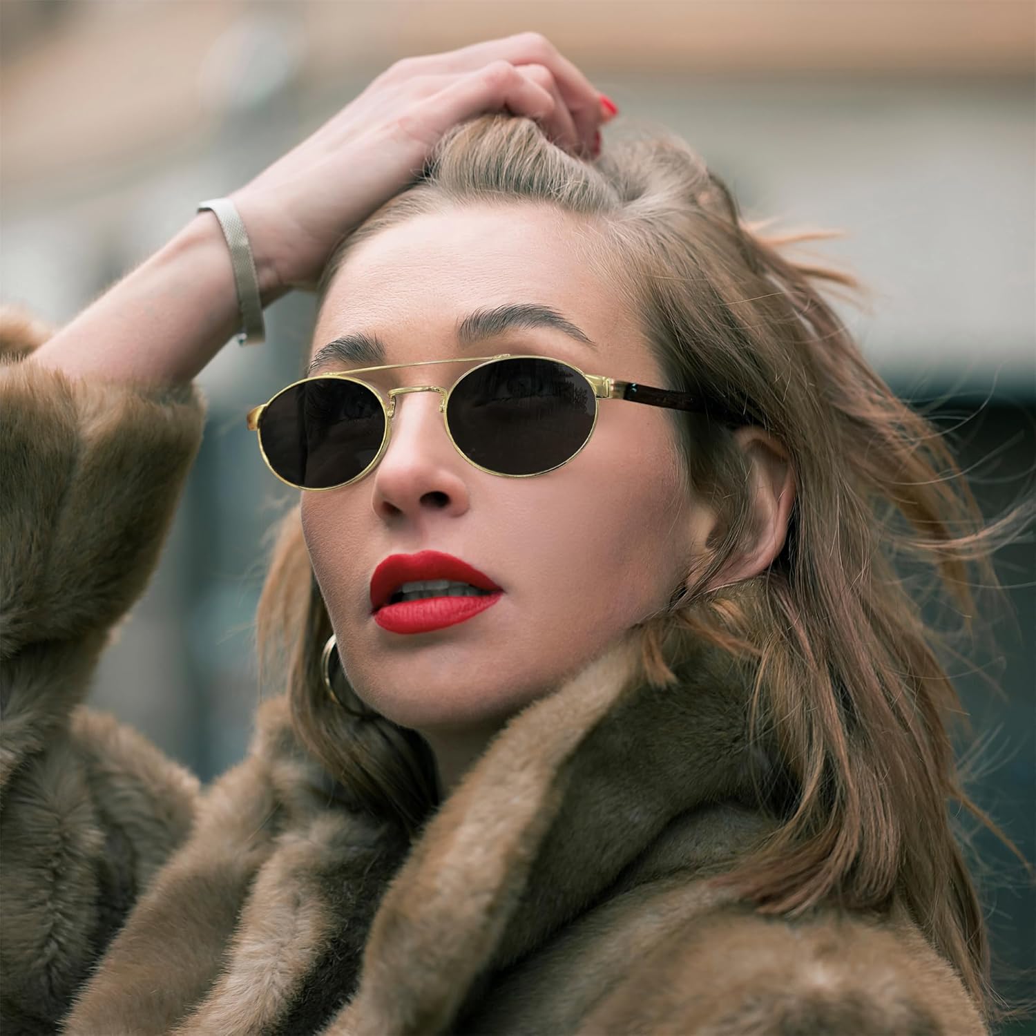 FEISEDY Classic Trendy Oval Sunglasses Women Men Cute Small Shade Metal Frame Sunnies B0264 - Image 2