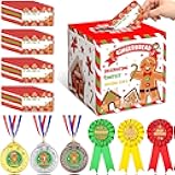 67 Pcs Christmas Gingerbread House Competition Kit Gingerbread House Contest Voting Box 60 Ballot Cards 3 Award Ribbons 3 Gingerbread Medals for Gingerbread House Party Trophy Supplies