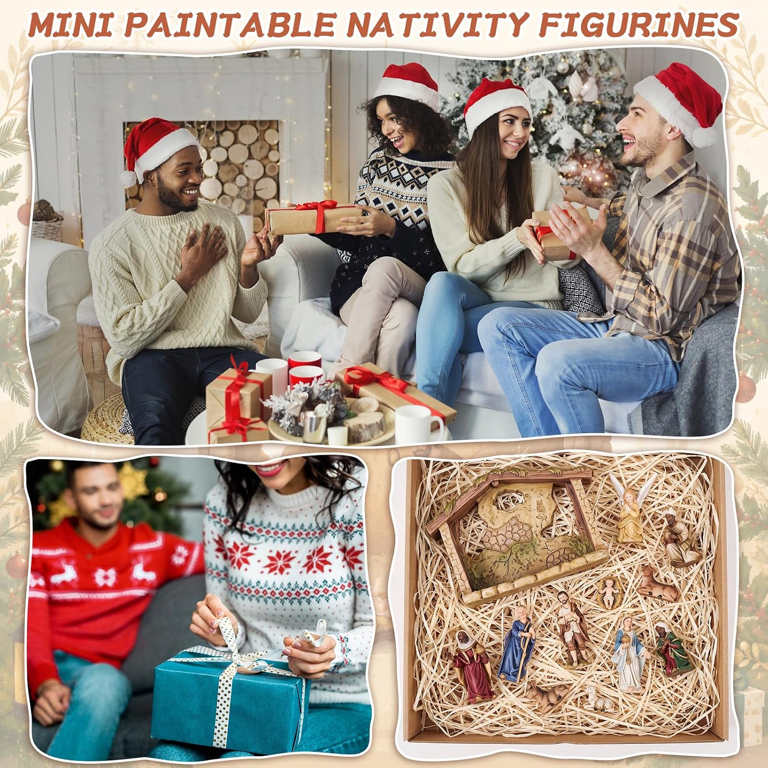 Zubebe 12 Pcs DIY Christmas Ready to Paint Nativity Set, Manger Scene