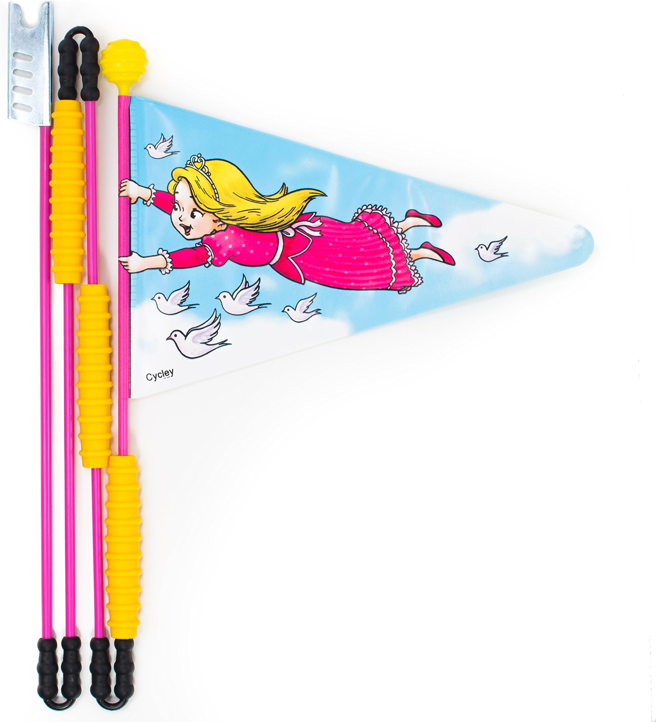 CYCLEY bicycle flag for children's bike with flying princess motiv. Foldable flag pole with a safety height of 5.2 feet. Safety bike flag for girls