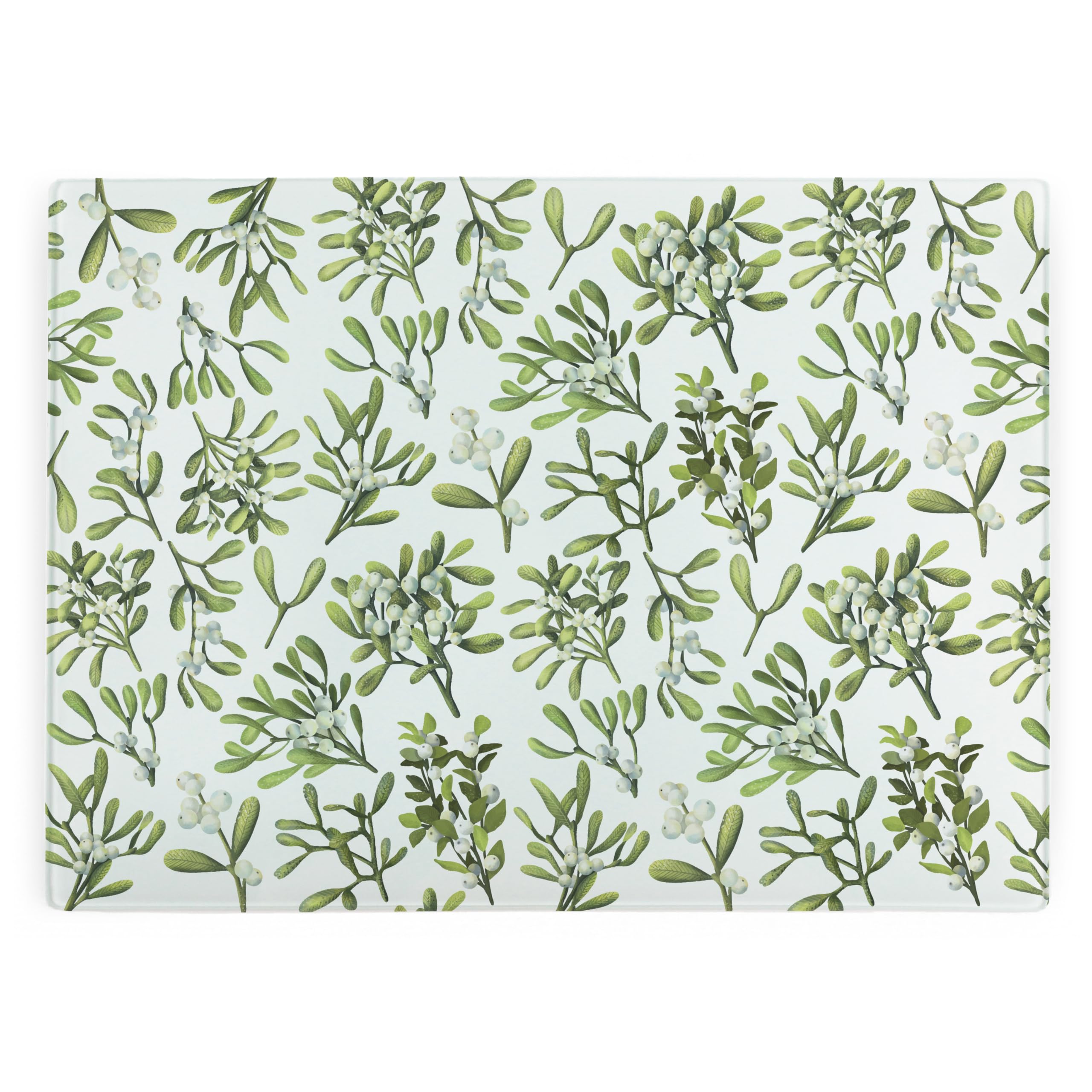 Christmas Glass Chopping Board - Mistletoe Rectangular Large Worktop Protector - Smooth Board Kitchen Cutting Board Worktop Saver with Non-Slip Feet 39cm x 28.5cm (15" x 11")