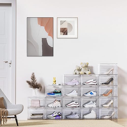 Miniatura 2 de 8 Pack XL Shoe Storage Box Organizer,Drop Side Large Shoe Boxes Clear Plastic Stackable Container,Magnetic Sneaker Display Case, Fit up to US
