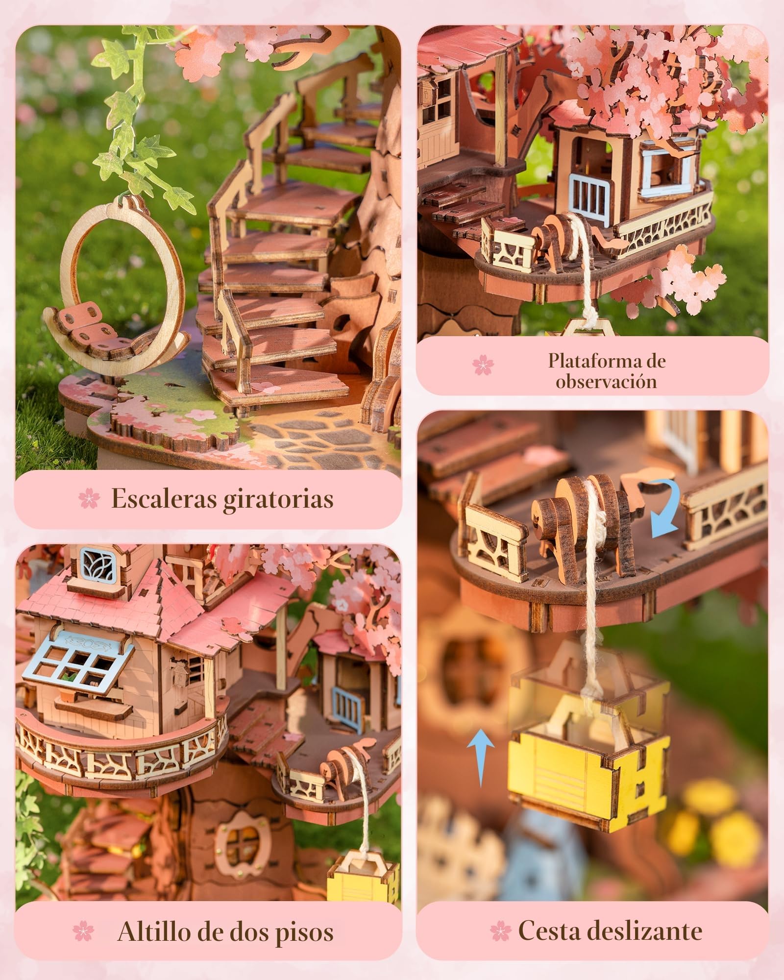 Rolife Puzzle 3D de Madera Casa del Árbol Sakura Miniatura Kit de Modelo Maquetas para Construir Adultos Rompecabezas Madera Decoración para el Hogar Regalo de Cumpleaños