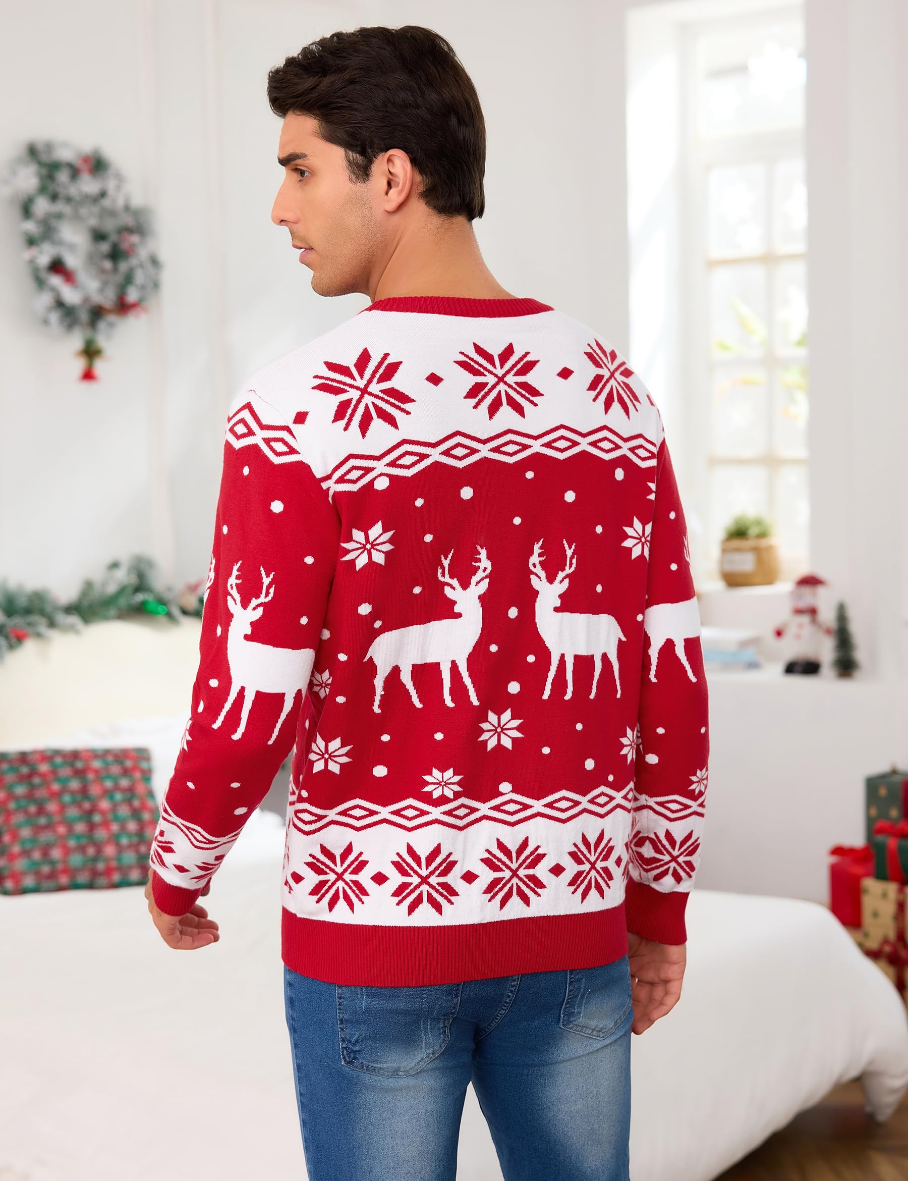 Demegimi Weihnachtspullover Herren Rundhals Pullover Christmas Sweater Herren Weihnachten Strickpullover S-XXL