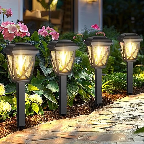 Derynome Luces solares para exteriores, paquete de 10 luces solares impermeables para caminos exteriores, luz exterior para jardín, patio, paisaje,