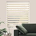 Joydeco No Drill Zebra Blinds for Windows, Cordless Dual-Layer Privacy Zebra Shades for Indoor Windows, Easy to Install, Light Filtering Sheer Blinds for Home (Light Beige, Custom Size)