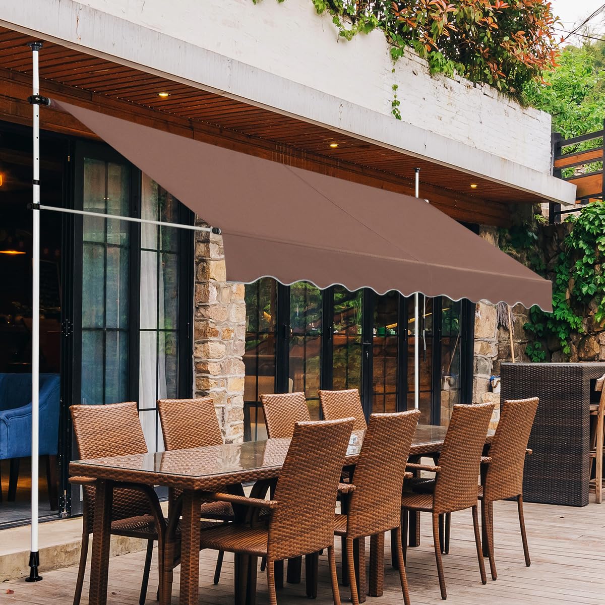 HOMASIS Tende da Sole per Esterno Estensibili, Protezione Solare Regolabile in Altezza, Tenda da Balcone senza Foratura, Tendalino Parasole con Manovella (Marrone, 3 M)