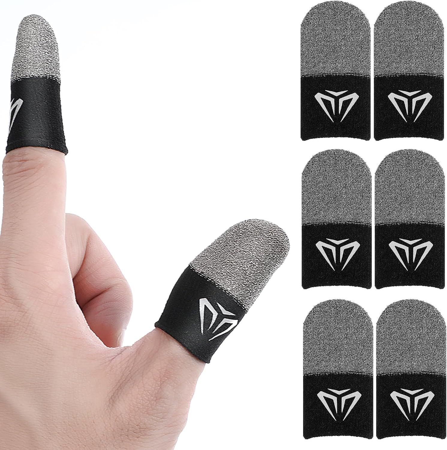 Ptwola 6 Pieces Gaming Finger Sleeves Anti Sweat Gaming Thumb Sleeve Silver Fiber Thin Mobile Finger Protectors Smooth Feel Gamer Gloves Accessories for Most Touchscreen Devices Tablet Phone