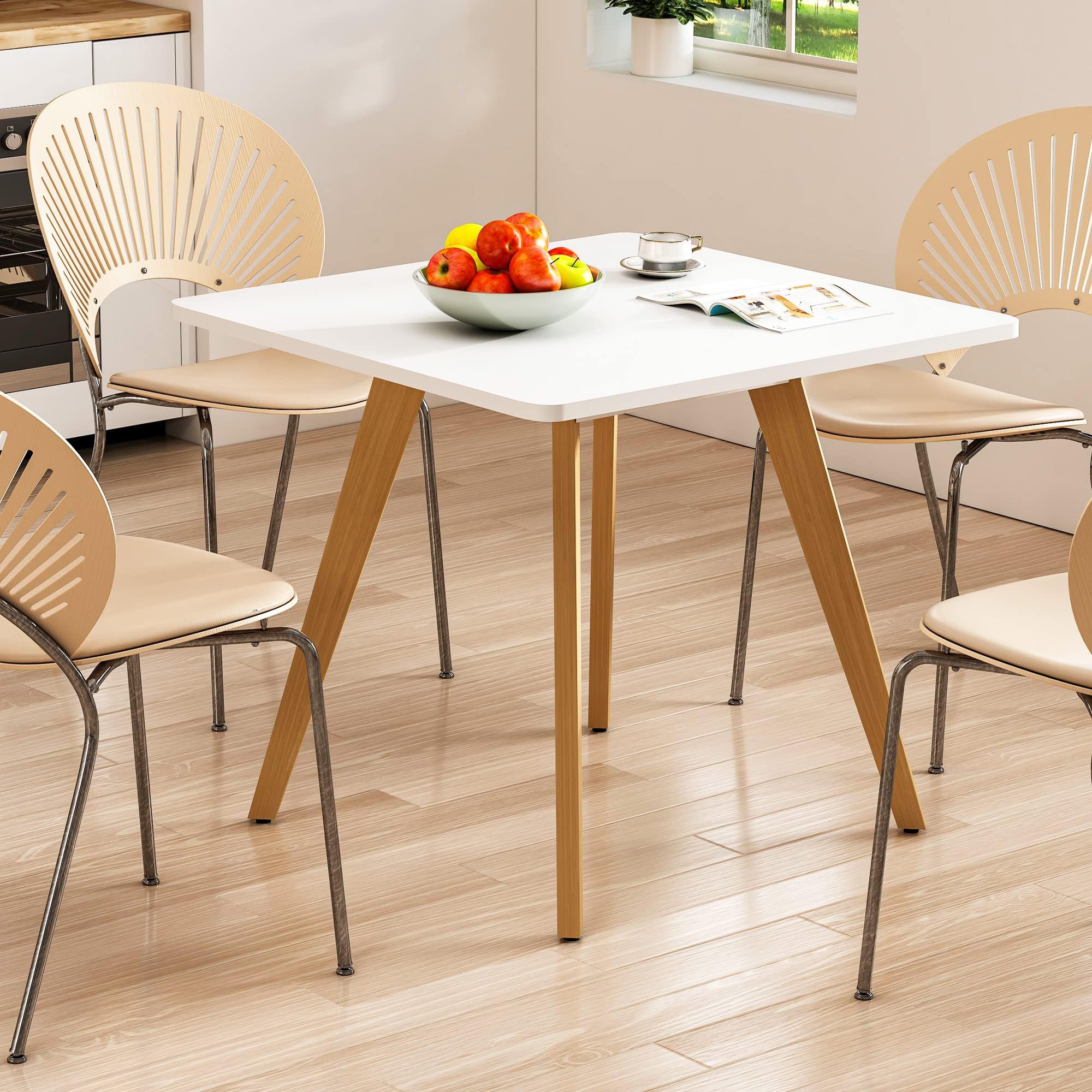 Comfy to go 27.6" Square Dining Table for 2-4 Person - Small Kitchen Table with Soild Wood Legs Mid Century Modern Table for Dinning Room, Kitchen,Small Speace (White)