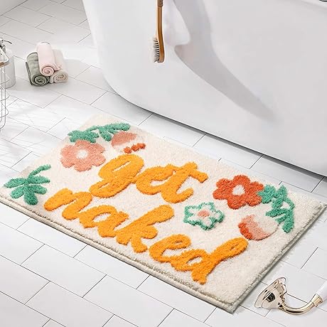 Get Naked Bath Mat: Quirky Floral Bathroom Rug for a Splash of Fun