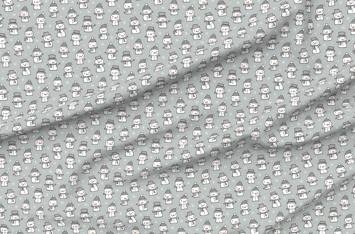 Spoonflower Fabric - Winter Christmas Snowman Snowflakes Gray Holidays Snow Xmas Vintage Printed on Organic Cotton Sateen Fabric by The Yard - Sewing Quilting Apparel Home Decor