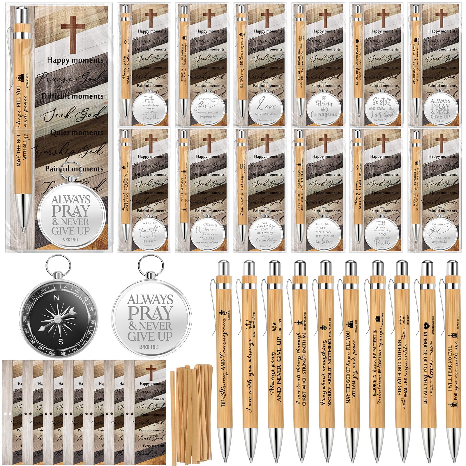 Spakon Christian Easter Gifts for Men Bulk Religious Bible Verse Pens Engraved Compass with Scripture Bookmarks for Father's Day Church Sunday School