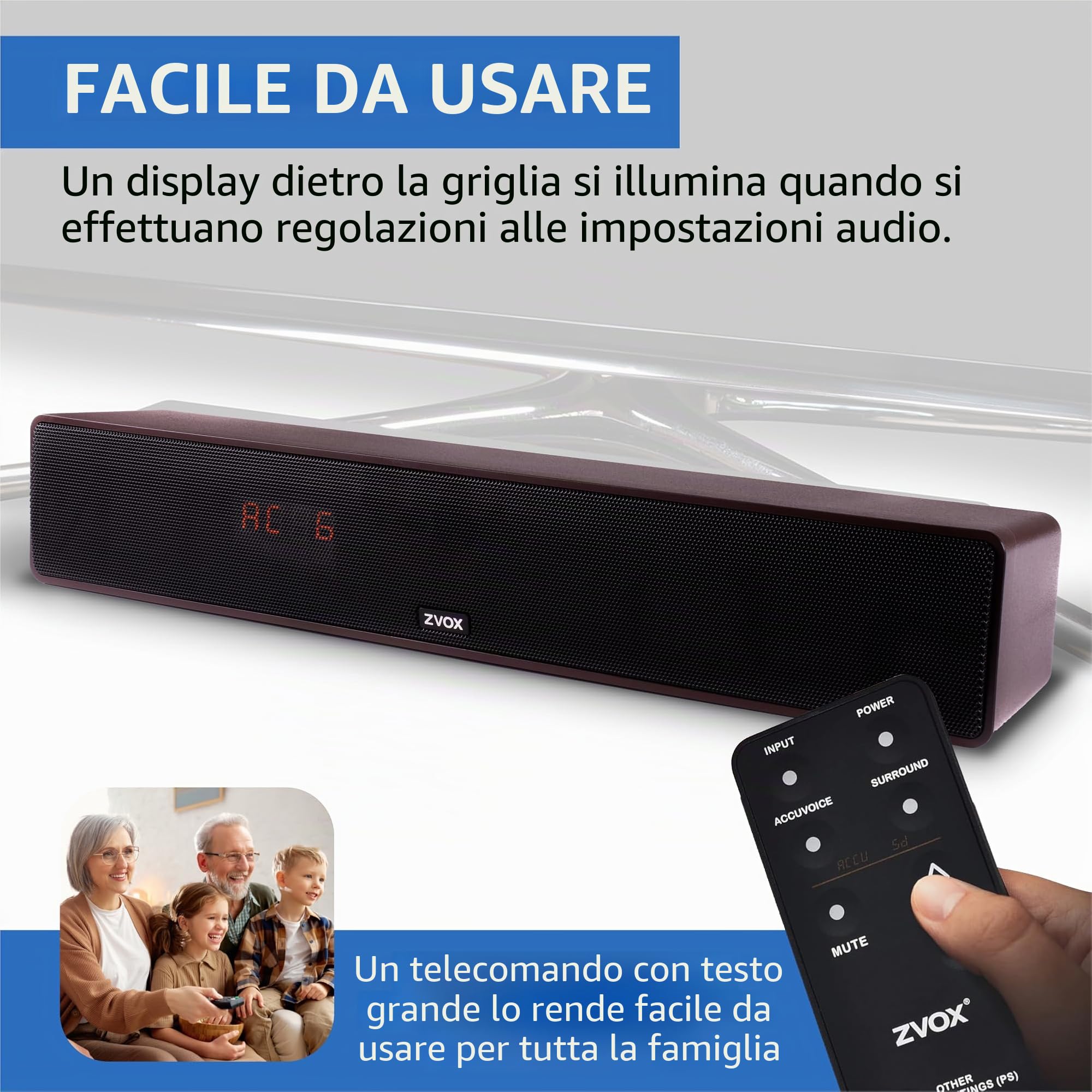 ZVOX AccuVoice AV157 - Sound Bar chiarificante per dialogo, con tecnologia acustica brevettata, 12 livelli di potenziamento vocale, altoparlanti TV Home Theater da 17"