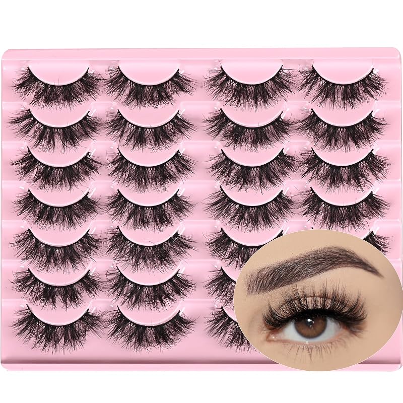 FARRED Fluffy Lashes Natural False Eyelashes Short Wispy Lash Pack 14 Pair Natural Look Cat Eye Strip Eyelash Small Fake Lashes Full Pestañas Sets for MUA and Beginners Daily Makeup (F11 | 7-16mm)