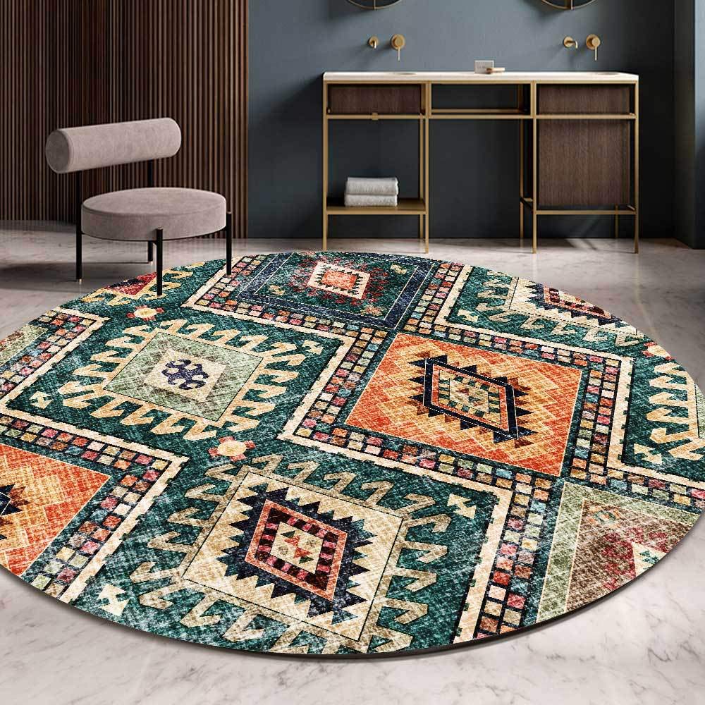 Tapis rond salon chambre poils courts grand format géométrique