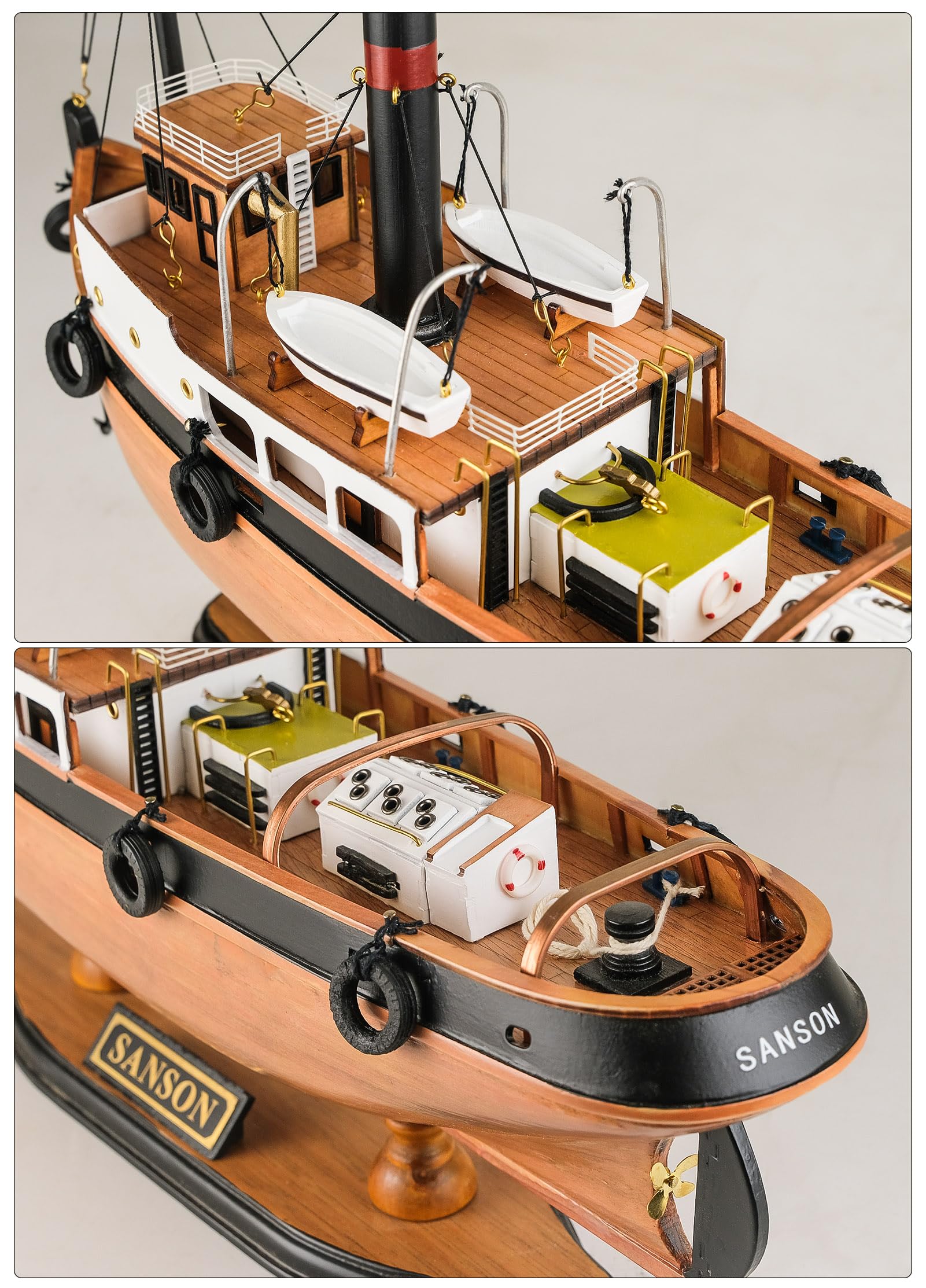 Sailingstory Schlepperboot aus Holz, Schiffsdekoration, 43,2 cm | Handarbeit, authentische Details, nautisches Dekor, Segelboot-Modell