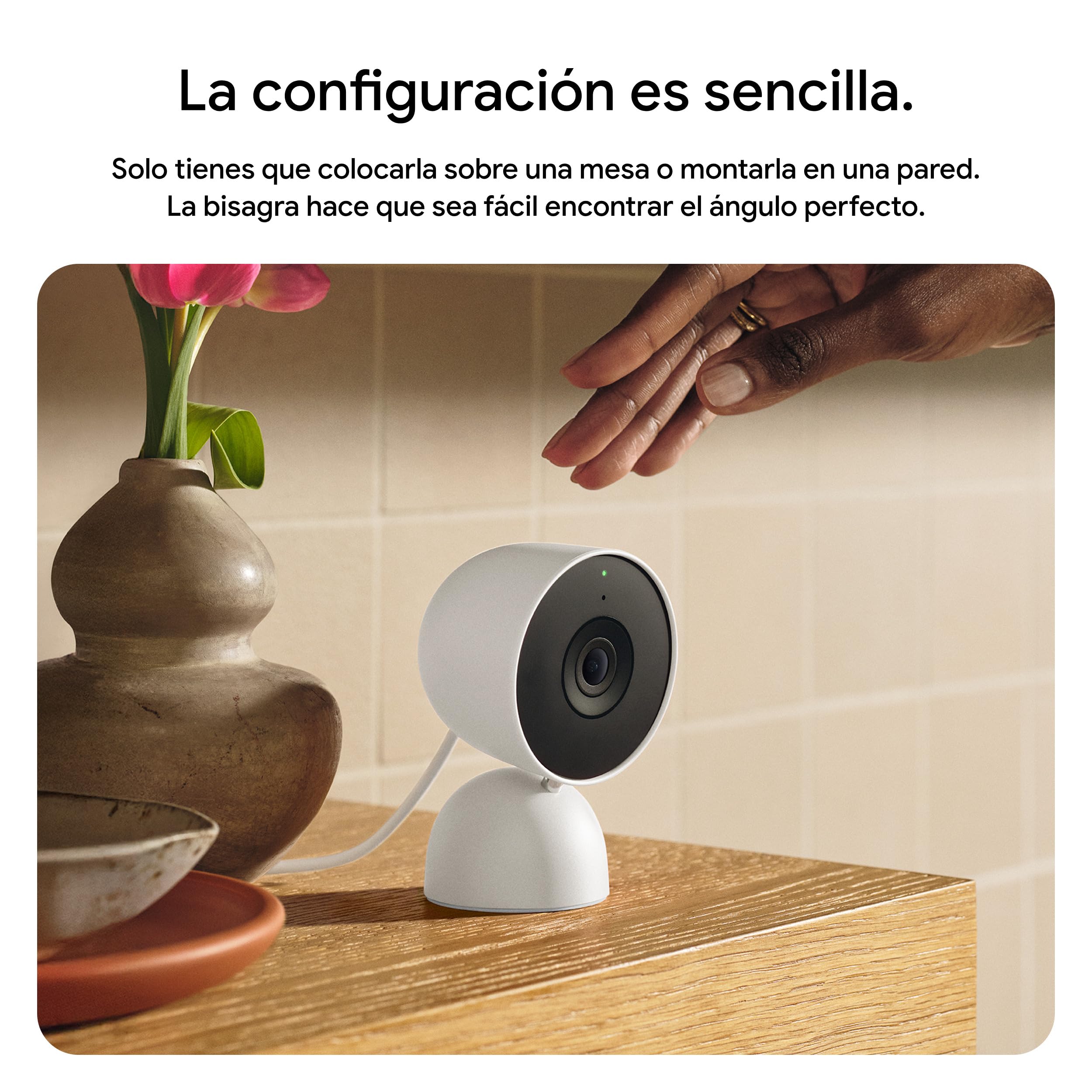 Google Nest CAM Indoor (con Cable, 3.ª Gen.) - Cámara de Seguridad de Interior con vídeo 2K - Funciona con Google Home - Nieve
