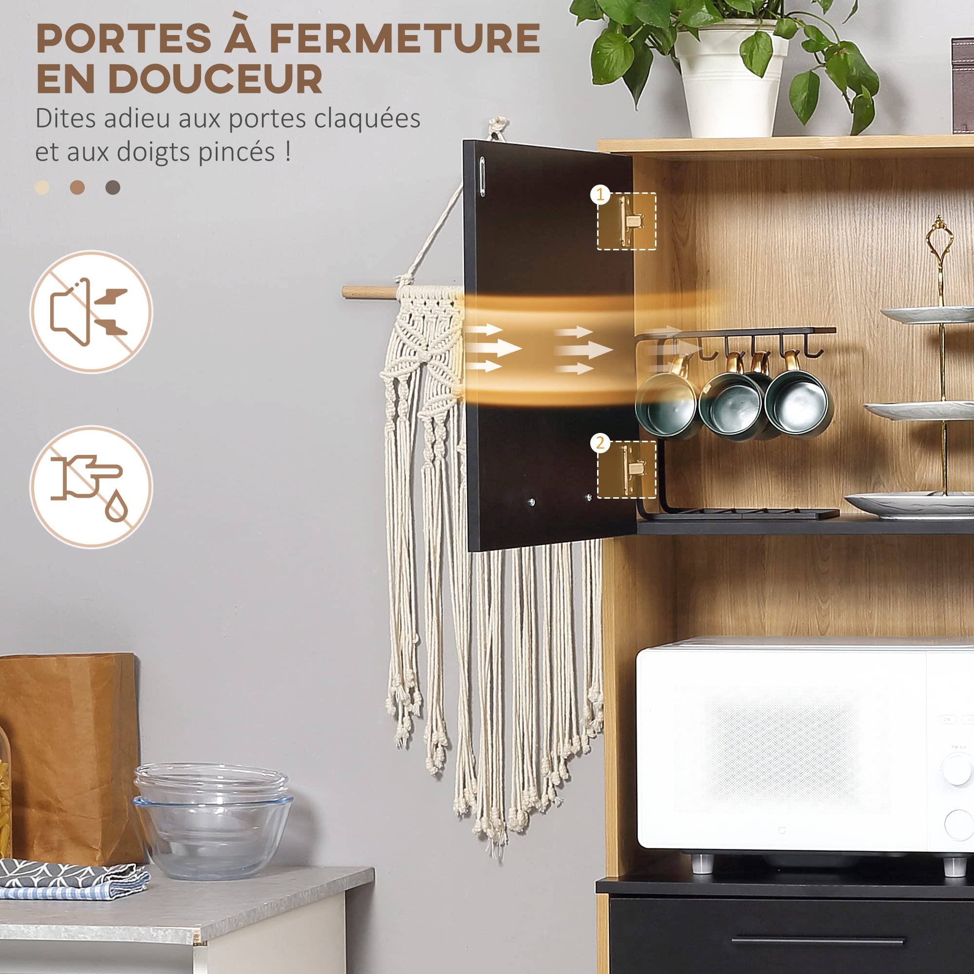 Produktbild von Schrank Küche Modernes Küchenregal Mit Schubladen – Schicker Vorratsschrank Aus Bambus (119 Cm, Weiß) Mutfak Dolabı