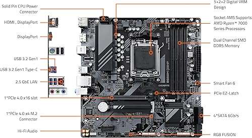 Miniatura 6 de GIGABYTE B650M D3HP (AM5 LGA 1718 AMD B650 Micro ATX5 años de garantíaDDR5 2X PCIe 4.0 M.2PCIe 4.0USB 3.2 Gen2 Type-C2.5GbE LANplaca base)
