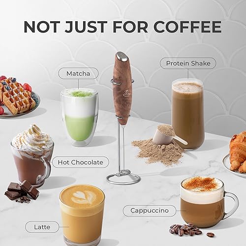 Vista 199 de Zulay Kitchen - Espumador de leche de mano con pilas AA Duracell: batidora de bebidas resistente para café, latte, capuchino y más, color aurora