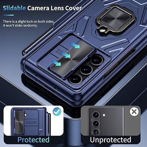 Miniatura 4 de WSKEN Funda para Samsung Galaxy Z Fold 5 con soporte para S Pen protección de bisagra cubierta de cámara deslizante soporte magnético de anillo de