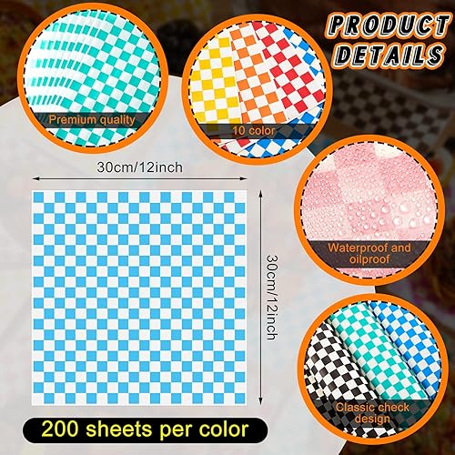 Miniatura 2 de Fuutreo 2000 hojas cuadradas de papel de delicatessen seco a cuadros, papel encerado desechable seguro para microondas para cestas de alimentos para