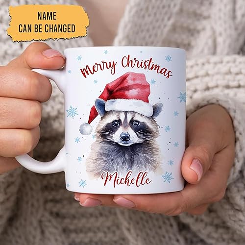 Vista 100 de Hyturtle Regalos personalizados para amantes de las ardillas, con sombrero de Papá Noel, taza de café de cerámica con nombre personalizado, taza
