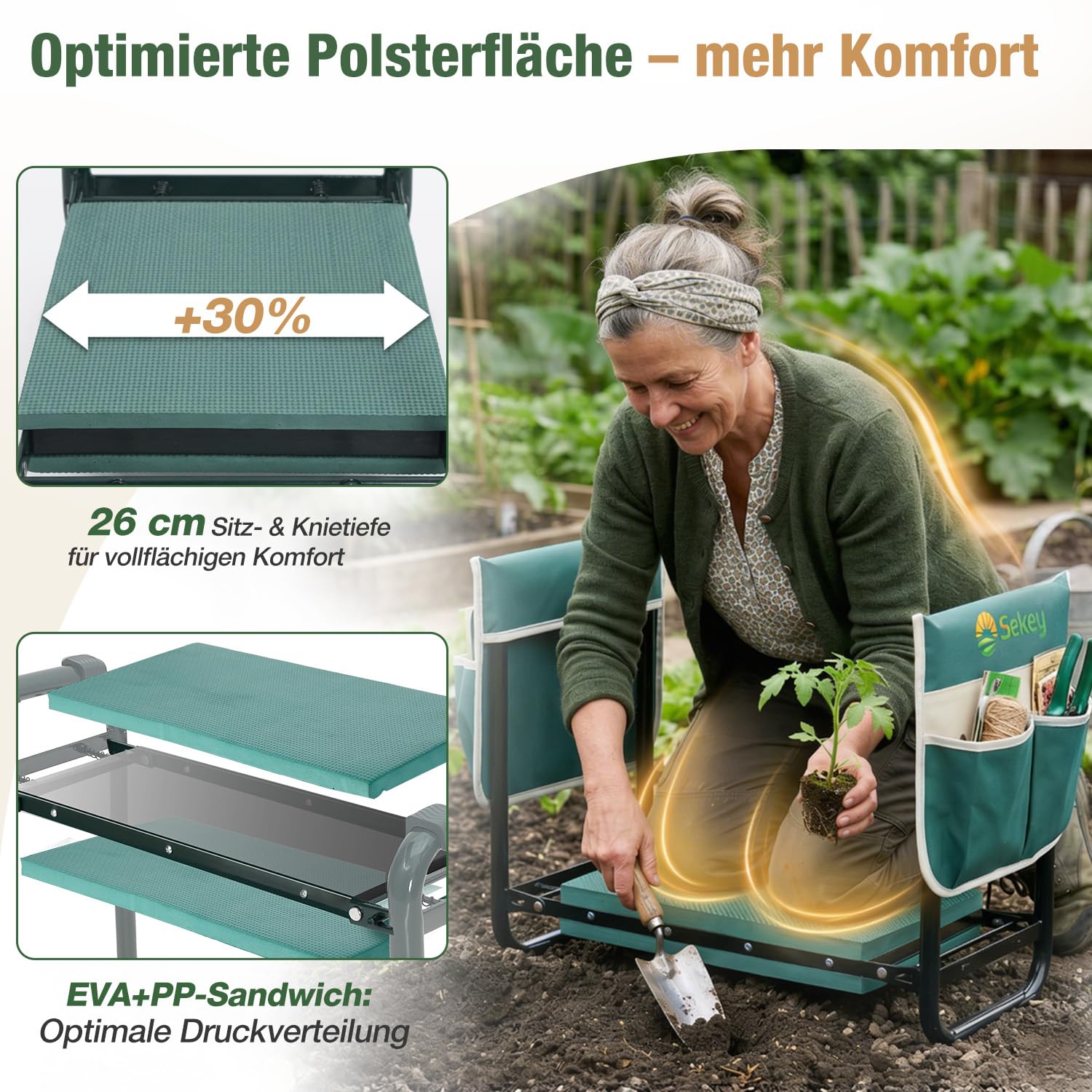 Sekey Kniebank für Gartenarbeit, höhenverstellbar klappbar, bis 180kg