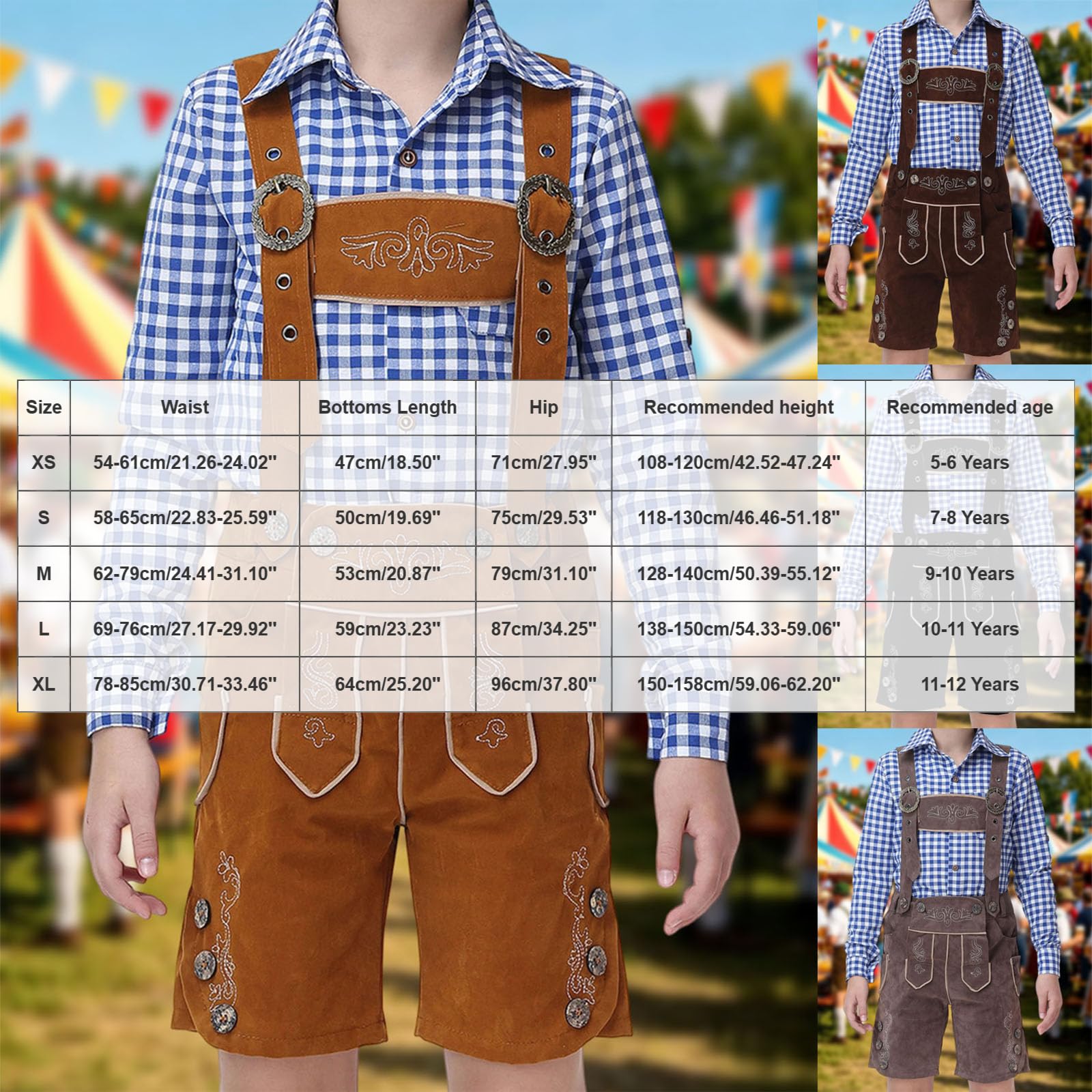 Trachten Lederhose Jungen Kurz Trachtenhose mit Träger Traditionelle Bestickt Kinderlederhose für Oktoberfest Wiesn und weitere Feierlichkeiten Bayrische Tracht Lederhosen Trachtenlederhosen