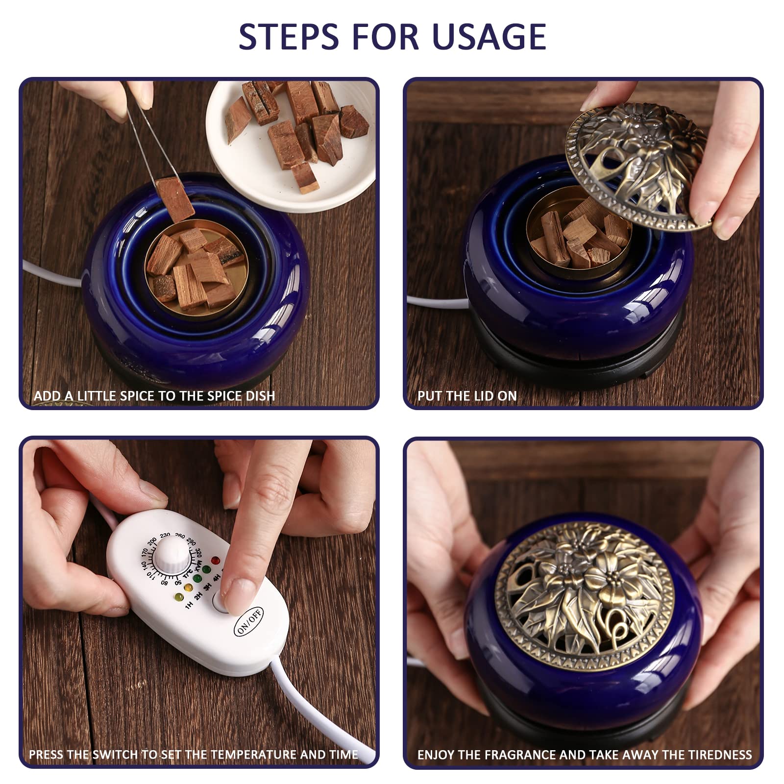 MIQXUAN Diffusore di Oli Essenziali, Bruciatore di Olio Essenziale Forno per Aromaterapia in Ceramica A Temperatura Regolabile Bruciatore per Aromaterapia Decorativo per Regalo di Nozze di Compleanno