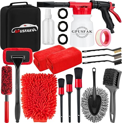 16Pcs Kit de Limpieza para Lavado de Auto con Pistola de Espuma, Cepillos de Detalle, Herramienta de Limpieza de Parabrisas, Cepillos para Llanta y