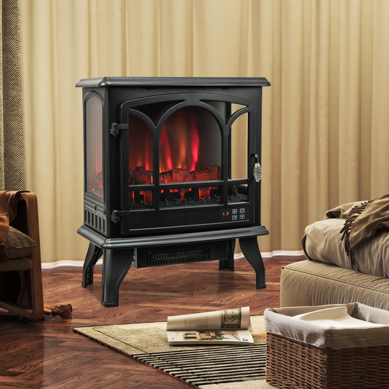 ORALNER Electric Fireplace Heater, 23-Inch Freestanding Fireplace Stove with Realistic Flame Effect, Remote & 6H Timer, Overheat Protection, Portable Fireplace for Living Room Bedroom, 1400W, Black