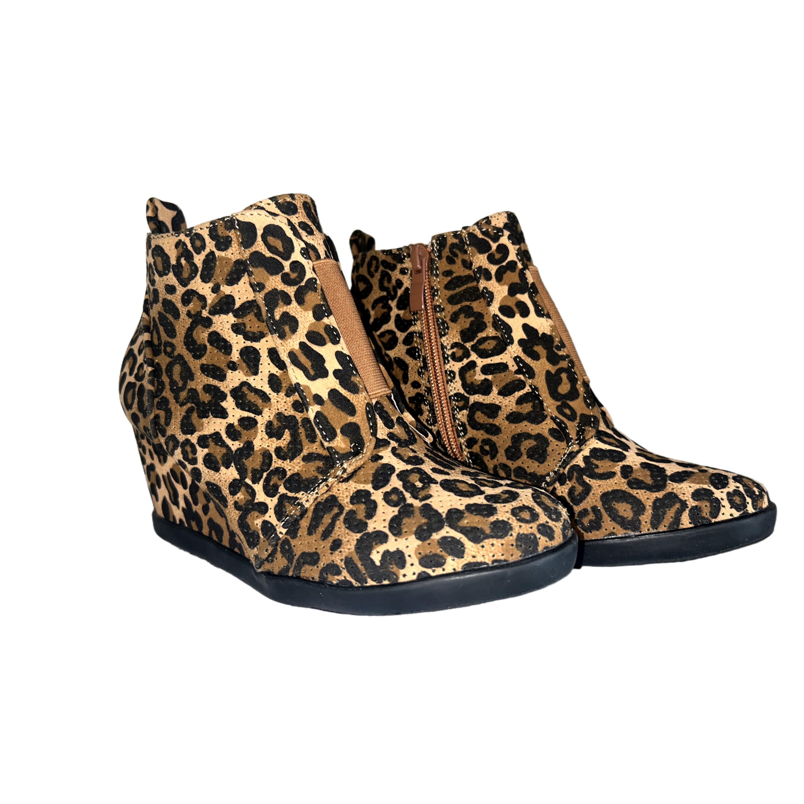 Womens Leopard Print Ankle Boots Side Zip Closure Platform Wedge