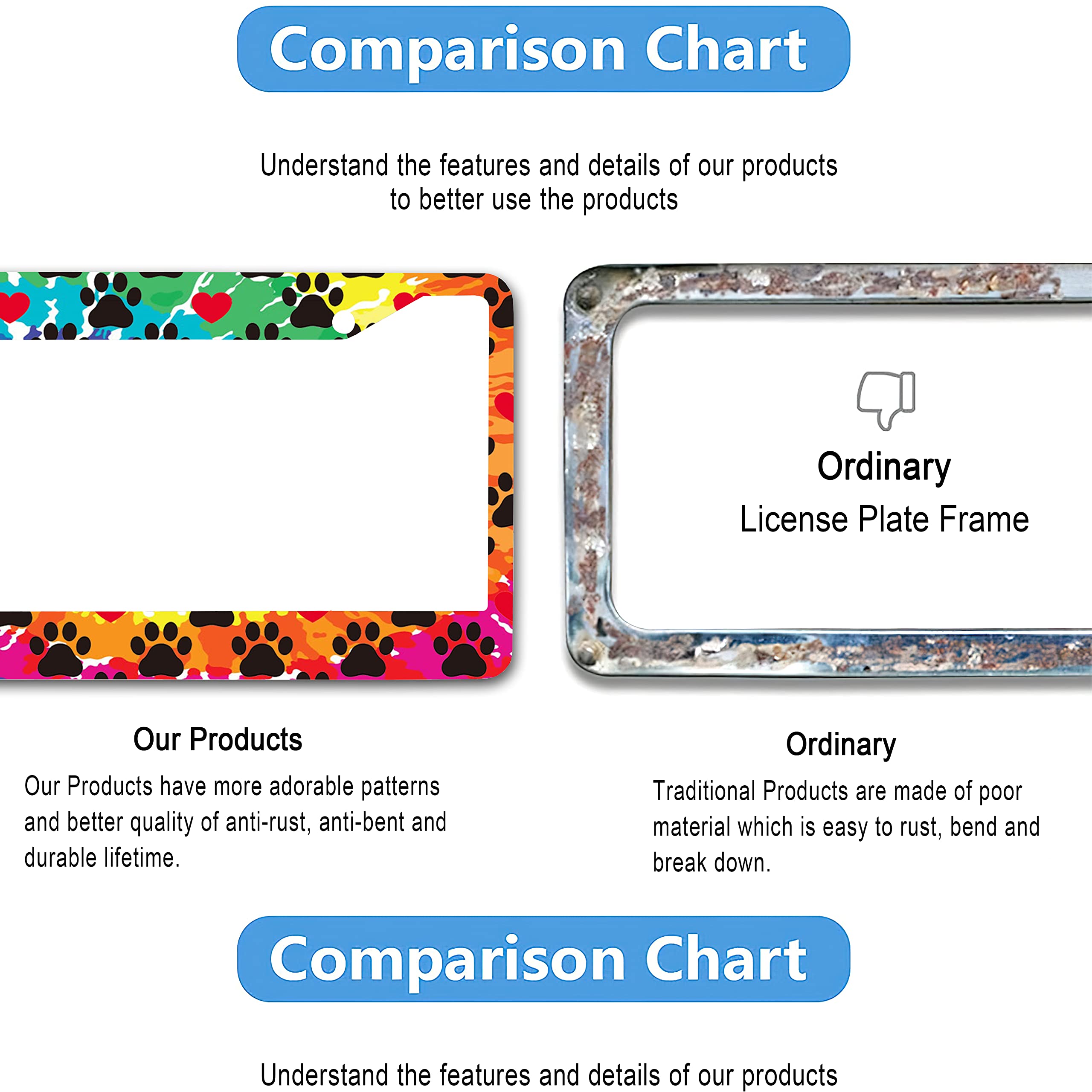 Larkverk License Plate Frame Decorative Aluminum Car Tag Cover Frames Stainless Metal License Plate Holder for Women Men Auto Accessories 2 Holes US Standard 12''x6''