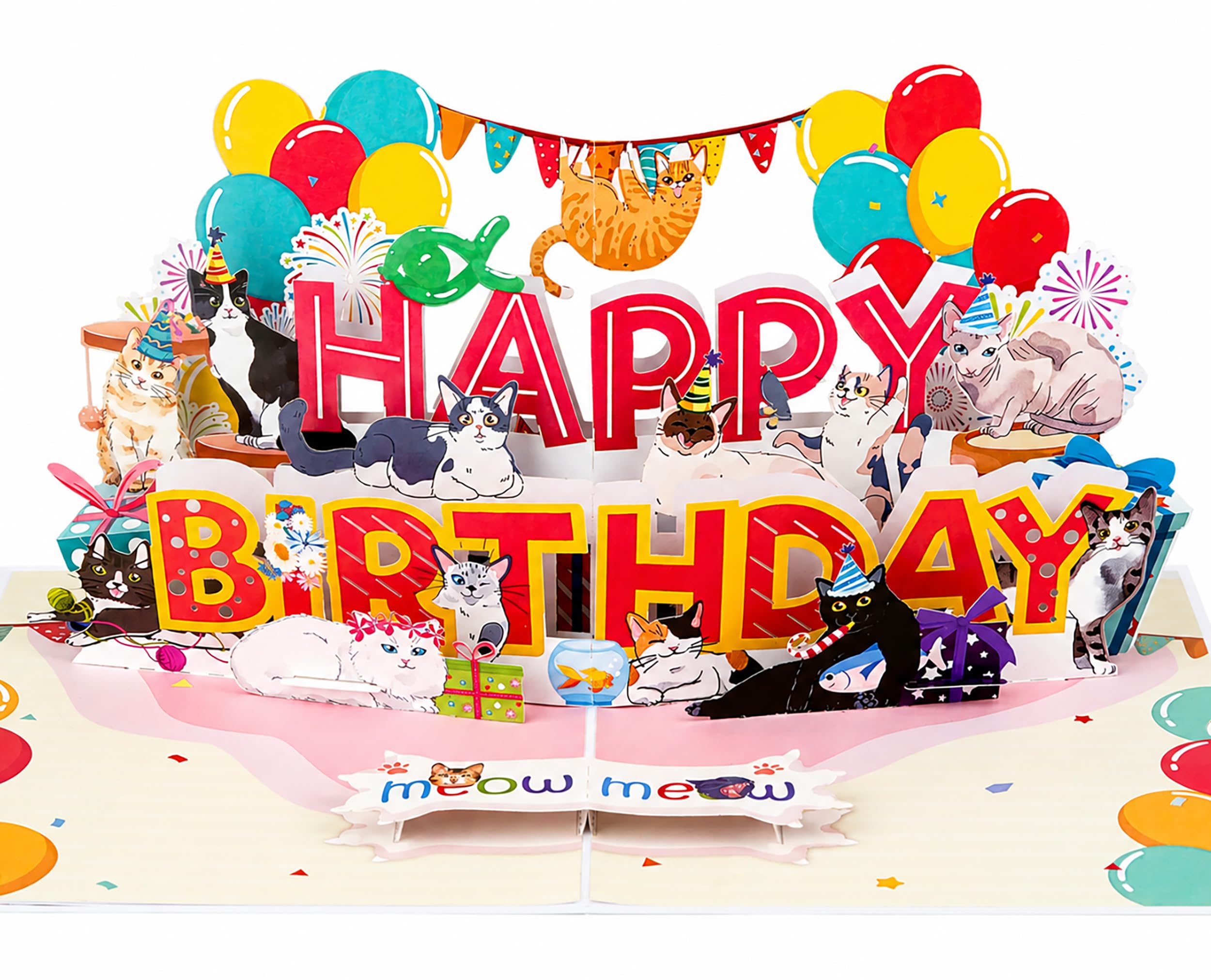 Happy Birthday Pop Up Card 3D – Birthday Greeting Card for Sister, Brother, Son, Daughter, Mum, Dad, Women & Men | Cute Cats Birthday Card 15 x 20 cm — image 1