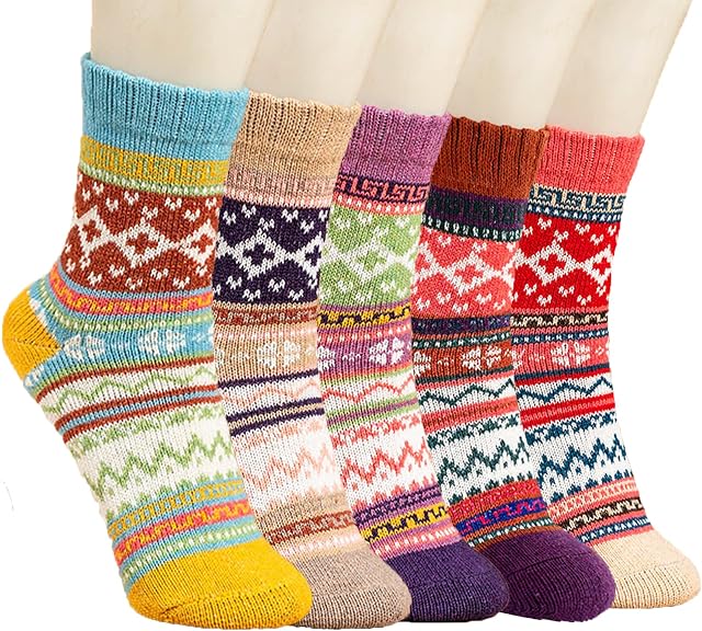 5 Pairs Wool Socks Women Knit Warm Ladies Thick Socks Womens Socks Winter Wool Socks Thermal Socks Bed Sock Colourful for Women